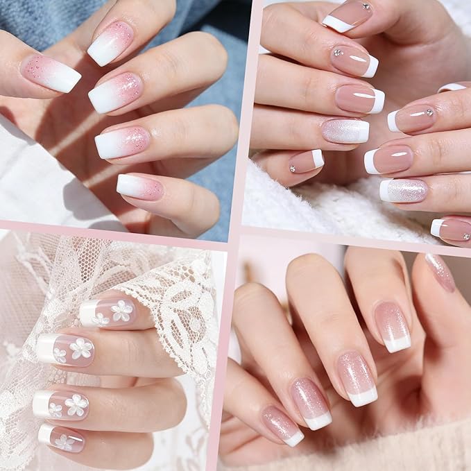 Ranrose 600PCS Short French Style False Nails Half Cover Nails Tips,White Short Acrylic Extension Finger Nail 12 Sizes with Box