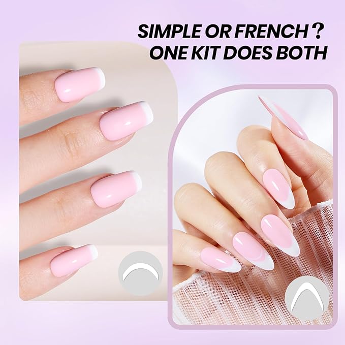 Beetles French Tip Gel Polish Set - Spring White Pink Gel Nail Polish Set Soak Off UV LED with 2 Styles Classic French Nail Art Sticker Sheets Manicure DIY Home Salon Gifts for Women Pure French
