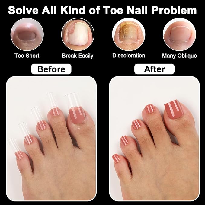160 Pcs Toe Dual Nail Forms for Poly Gel & Builder Gel Toenail Extension - 16 Sizes Reusable Full Cover Square Toenails Molds - Professional Pedicure Nail Tips for Salon & DIY at Home