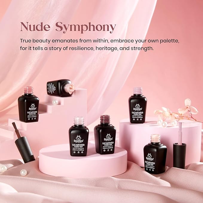 beetles Nude Gel Polish - Nude Symphony 6 Colors Polish Set, Neutral Pink Brown Glitter Skintone Gel Nail Colors, Soak off Uv Led Lamp Needed Nail Art Design Home Diy Gifts For Women