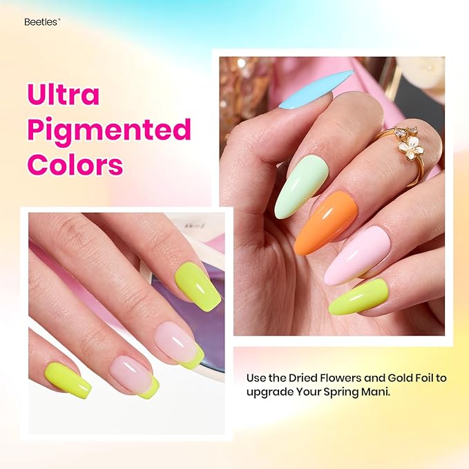 Beetles Spring Gel Nail Polish Set - 20 Colors Pastel Neon Hot Pink Glitter Yellow Orange Blue Gel Nail Polish Kit Base Glossy & Matte Top Coat Rainbow Nail Gift for Women Diva of Divas