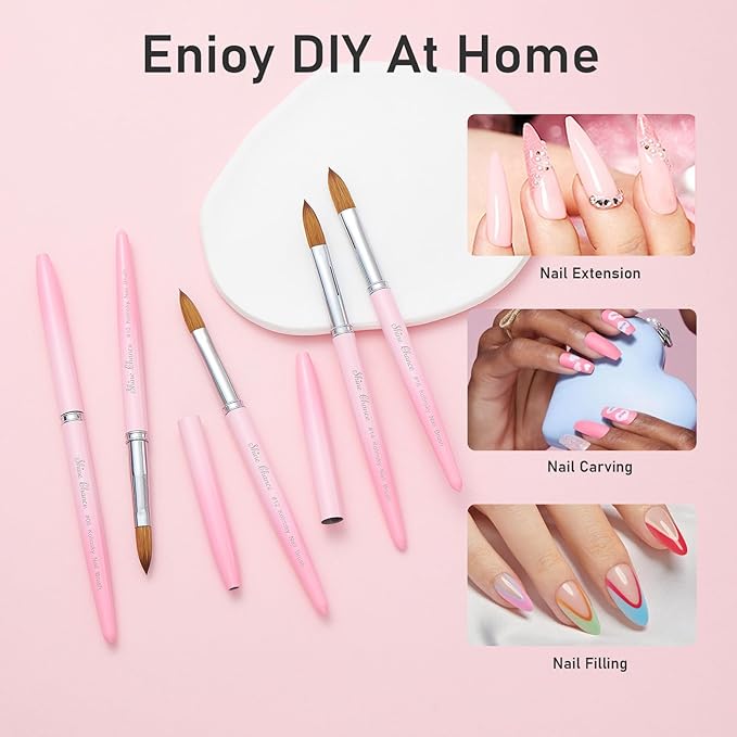 Acrylic Nail Brush Size 12, 100% Pure Kolinsky Nail Brush for Acrylic Application, Professional Nail Extension Manicure Tool Nail Drawing Pen for DIY Home Salon(Pink)