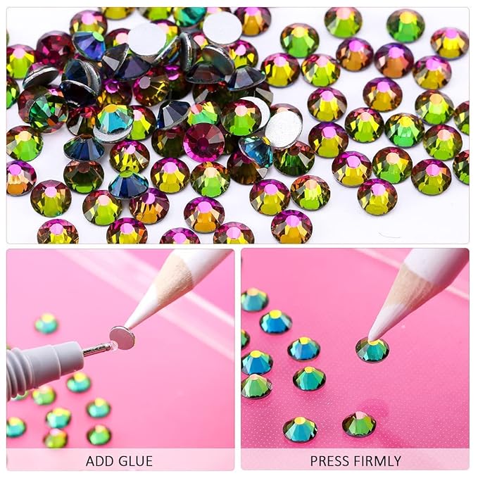 Novani Rhinestones 3000Pcs Flatback Crystal Round Loose Gemstones Glass Rhinestones for Crafts Makeup Nail Art Clothes Shoes DIY Decorations(SS8, 2.3-2.5mm,Rainbow)