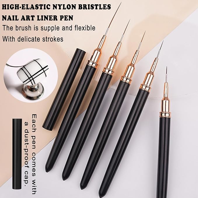 Nail Art Brushes Nail Art Tool Kit, Nail Design Tools Set with Liner Brushes, Dotting Pens, UV Gel Brushes, for DIY Nail Art, Salon and Home Use (Black Style 32pcs)