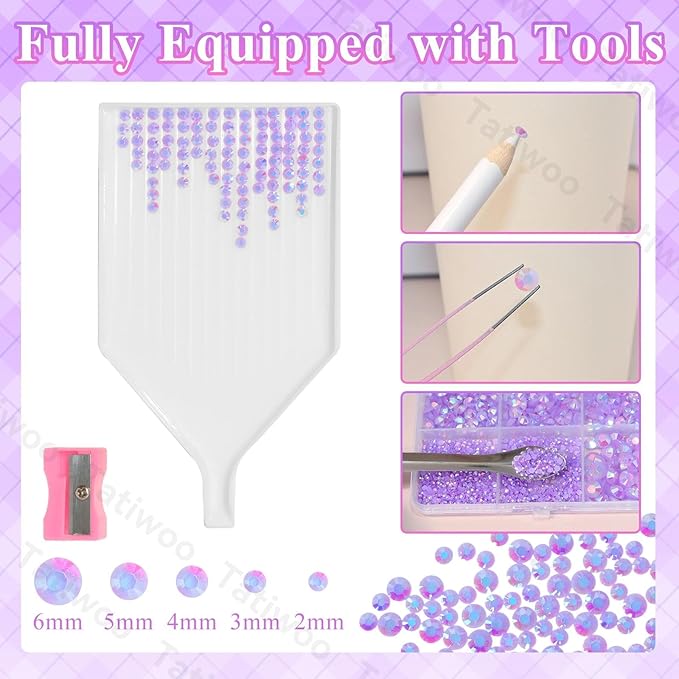 20000Pcs Light Purple AB Flatback Jelly Resin Rhinestones for Bedazzling, Mix Sizes 2-6mm Crystal Rhinestones Gems, Purple Gems Bedazzling for Crafting for DIY Face Makeup Crafts Tumblers