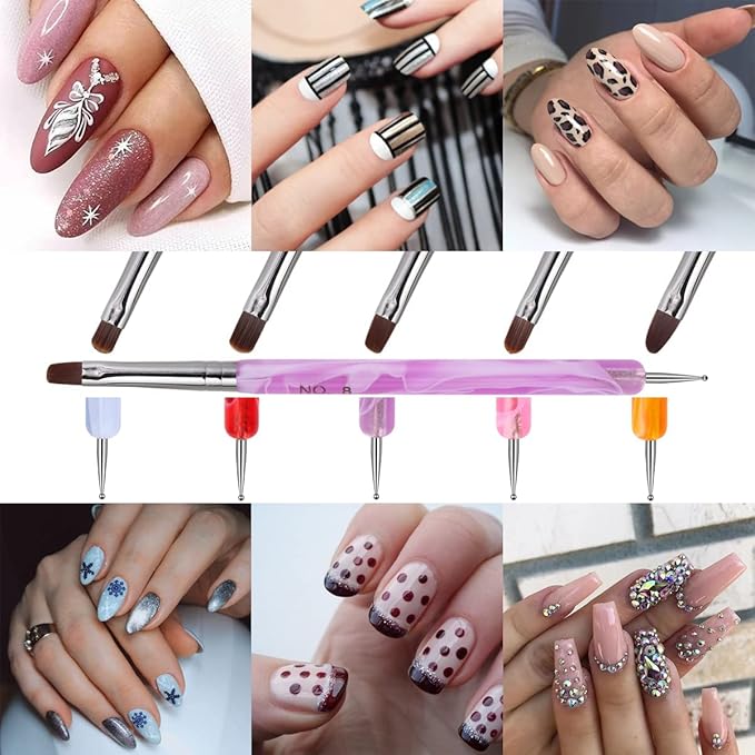 9Pcs Nail Art Brushes Dappen Dish Set for Monomer Acrylic Nail Liquid Powder: 2 Dappen Dish for Acrylics Nails with Lid & 2 Glass Nails Cup Crystal Monomer Dishs & 5 Acrylic Nail Brush