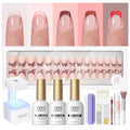 PEACECOLOR French Tip Press On Nails Kit - 150Pcs Short Square 5 Colors Nude Nail Tips Gel Nail Extension Kit with Nail Lamp Starter Kit Nail Glue Base & Top Coat Fake Nails Gift for Women Home DIY