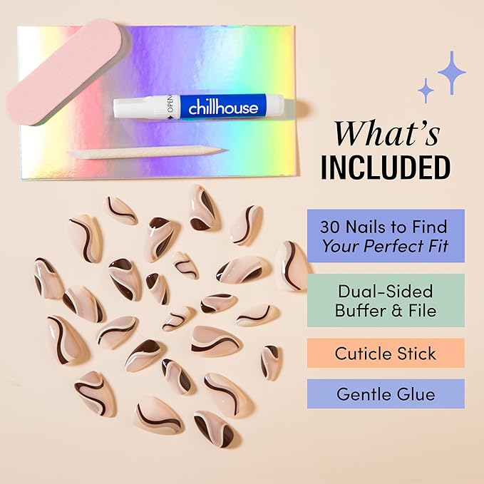 Chillhouse - Chill Tips, Press on Nails Kit - Gone Riding (Almond) - 30 Nail Shapes & Sizes - Up to 2 Weeks of Wear - Customizable Fit - Reusable - Latina Founded & Women Owned - Beauty & Self Care