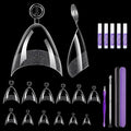 Short Almond Nail Tips, 240 Pcs Half Cover Acrylic Fake Nails Almond Shape, Pre-Shape Clear False Nails with Files and Cuticle Fork for Press on Nails Extension, DIY Home Salon