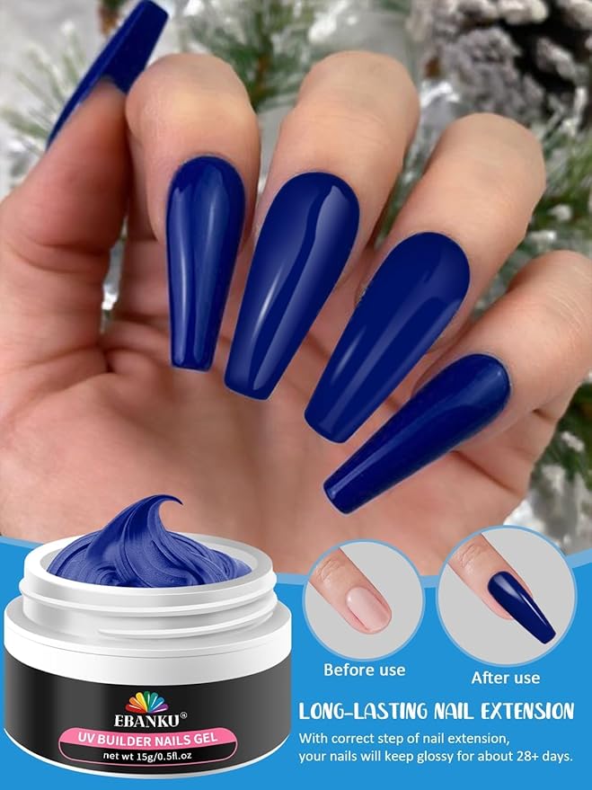 Christmas Solid Builder Gel Kit, EABNKU 6 Colors Solid Builder Gel for Nails Blue Collection Glitter Non Sticky Nail Extension 3D Sculpting for Winter Nail Starter Kit 15g*6 (3 OZ)