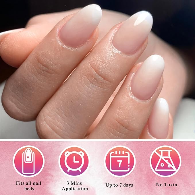 AddFavor 240pc Ombre Oval Press on Nails Short Fake Nails - Glue on Nails Oval Acrylic Nails Press ons Nail Tips Short Stick on Nails with Nail Glue and Adhesive Tabs for Women