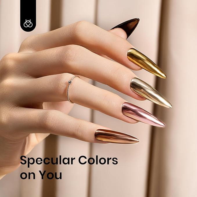 Beetles Metallic Chrome Nail Powder Mirror Effect Gold Champagne Chrome Powder 4 colors Brown Nails Art Design Manicure Decoration Glitter, 0.5g/Jar Holiday Gift for Women Girls