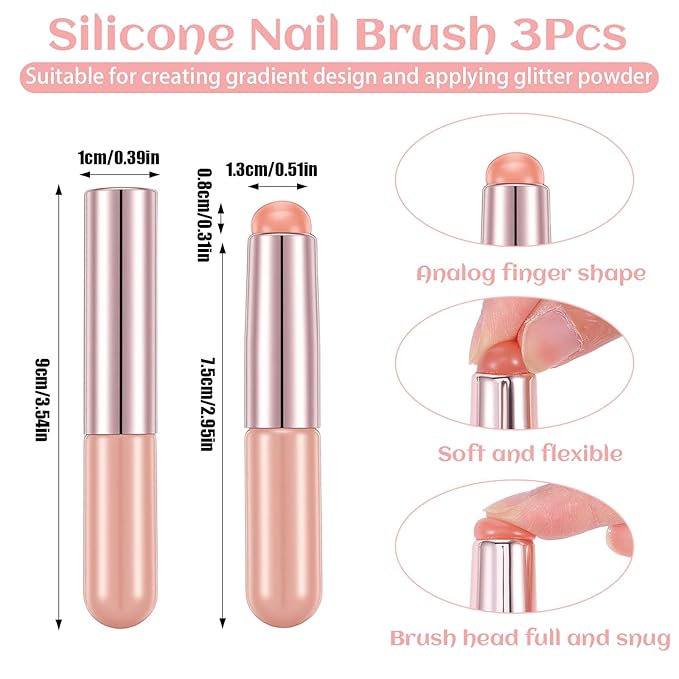 4Pcs Silicone Nail Tools Nail Art Brushes Soft Silicone Stamping Manicure Tool Reusable Nails Powder Applicator Brush Soft Head Stamper Pen for Ombre Chrome French Gradient Painting Lipstick Concealer
