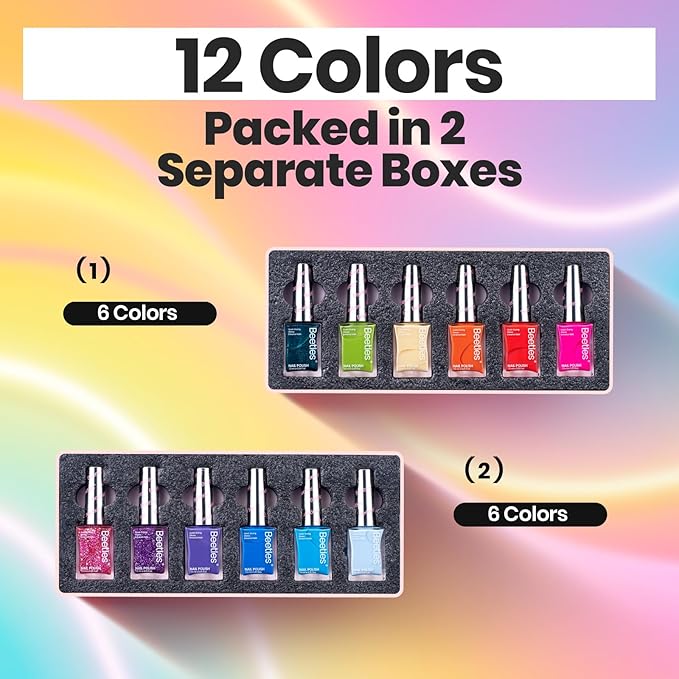 Beetles Quick Dry Neon Nail Polish Set - Glitter Rainbow Nail Polish Set 12 Colors Regular Air Dry Fingernail Polishs Pack for DIY Nail Art Salon Home Women Valentine Gift