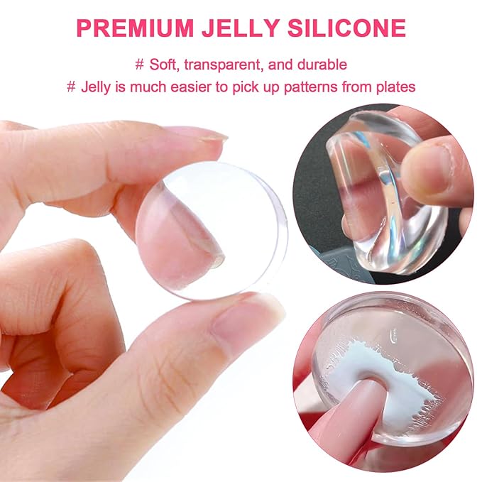 Jelly Nail Stamper & Liner Nail Art Brushes - French Tip Nail Design Tools, Silicone Nail Art Stamping Stamper with Scraper, French Tip Stamp Liner Brush for Manicure Home DIY Salon
