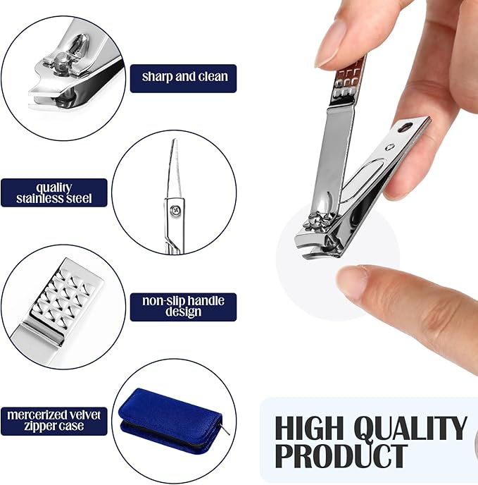 Coume 24 Sets Mini Manicure Set Bulk for Women Men Gifts for Coworkers Nail Grooming Kit 8 in 1 Nail Clippers Kit Luxurious Travel Case Stainless Steel Nails Clipper Set(Blue Series)