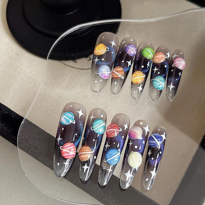 3 Sheets Jelly Planet Series Nail Stickers 5D Embossed Nail Stickers for Nail Art Space Nail Decals with Earth Moon Saturn Designs 3D Nail Art Sticker Cute DIY Self-Adhesive Supplies