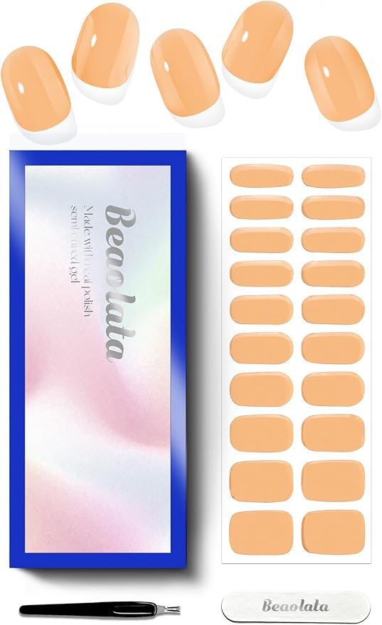 Semi Cured Gel Nail Strips - UV Light Gel Nail Stickers - 20 Long Lasting Salon Quality Wraps (Tropical Melon Orange)