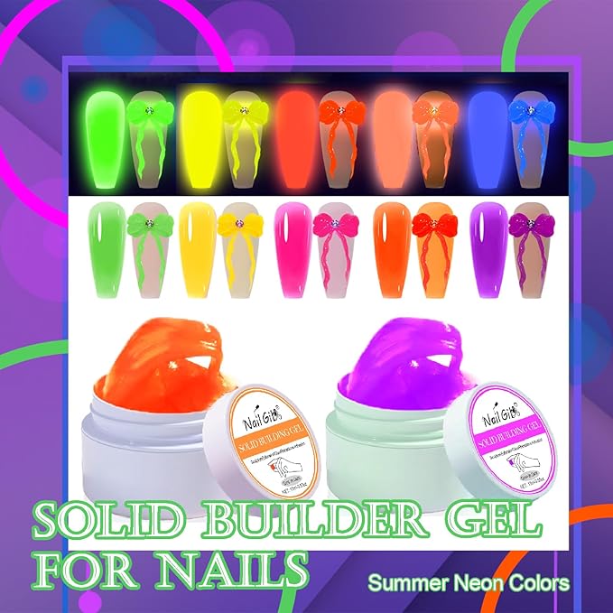 NAILGIL Neon Solid Builder Gel for Nails, Glow in the Dark Fluorescent Purple Sculpture 3D Gel Nail Art for Women Summer Hot Halloween Colors, Non-Stick Hand LED/UV Needed -15g