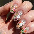 Easter Rabbit Press on Nails Medium Almond Shaped Fake Nails Cute Bunny Rabbit Designs Spring Colorful Flower False Nails Full Cover Acrylic Nails Stick on Nails for Women Nails Manicure Decor 24 Pcs
