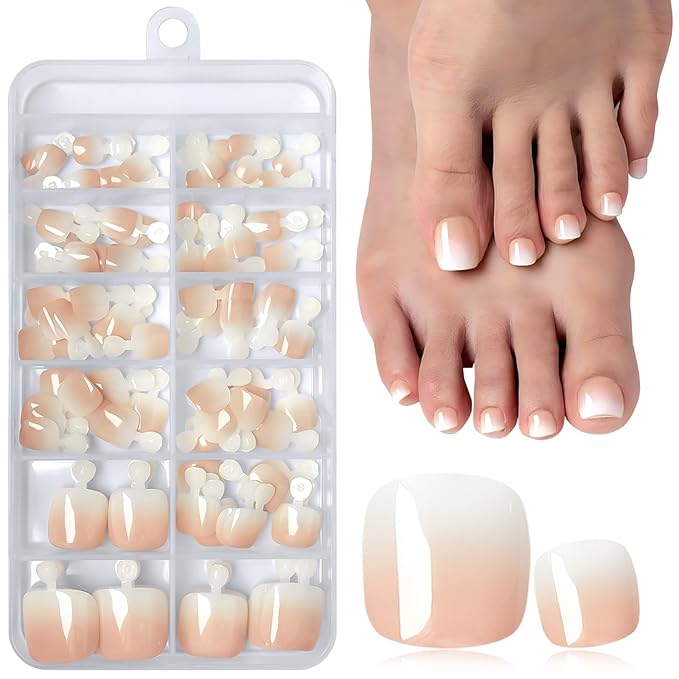 120PC Ombre Press on Toenails for Women Fake Toe nail Press ons Acrylic Toe Press on Nails Set, Ombre Press on Toe Nails Press on Fake Toenails Press ons Acrylic Toe Nail Tips Kit&Glue Tab-D
