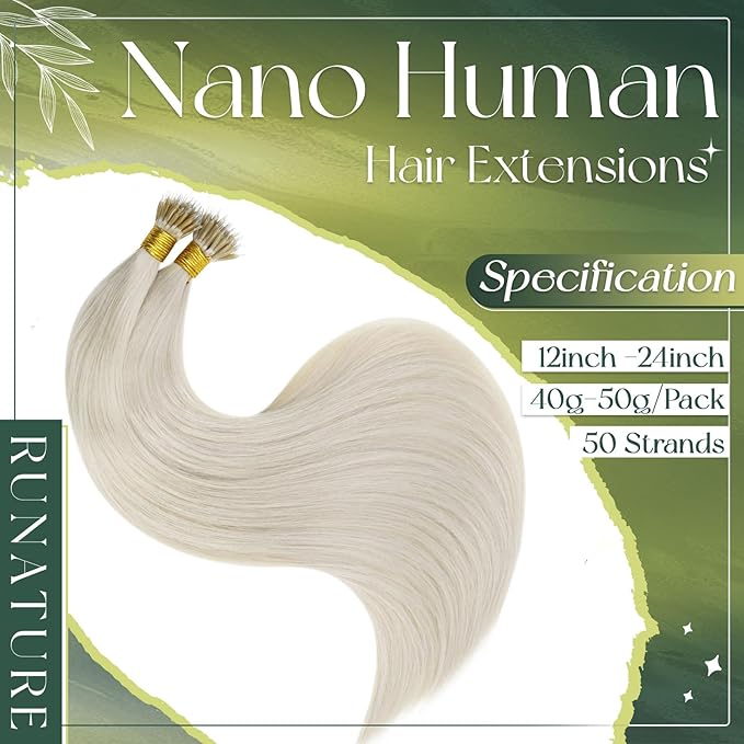 RUNATURE Blonde Nano Bead Hair Extensions Real Human Hair 16 Inch Nano Ring Hair Extensions for Women Cold Fusion Hair Extension No Glue Remy Natural Tangle Free Hair 50g 50s