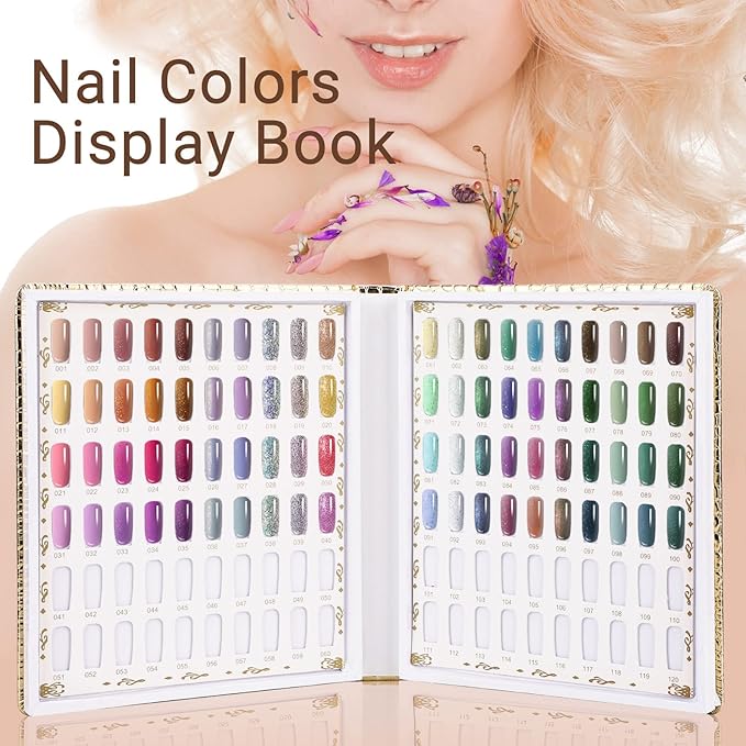 Segbeauty 120 Nail Color Chart Display, Nail Polish Organizer Colors Display Book with 120 Replacement Tips, Salon Nails Sample Chart Tool Swatches Stick Fingernail Supplies Art DIY Showing Shelf
