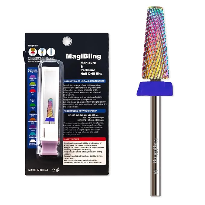 M 5 in 1 Nail Drill Bits, 16mm Tapered 3/32'' Professional Tungsten Carbide Bits for Efile, 2 Rotation for Electric Drill, Remove Thick & Soft Gel Fast, Manicure Cuticle Polish, Nail Techs Bit, Medium