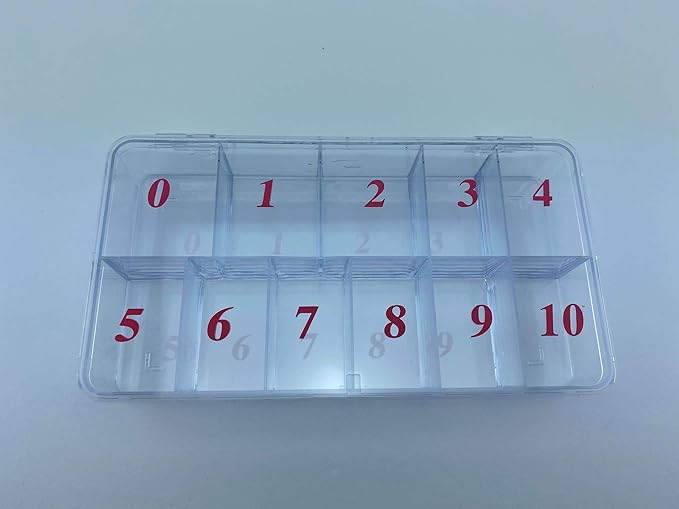 1PC Empty Nail Tip Storage Box Case with 11 Cell size 0-10 (Hard Acrylic Clear)