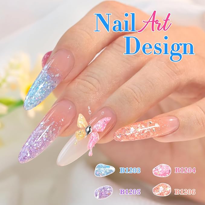 Double Rhythm 0.5Oz Glitter Gel Polish Same Color Same Bollte Shimmer Reflective Color for Nail Art Salon DIY Soak Off 15ml Nail Lamp Gel Polish at Home (Shell Blue-B1203)