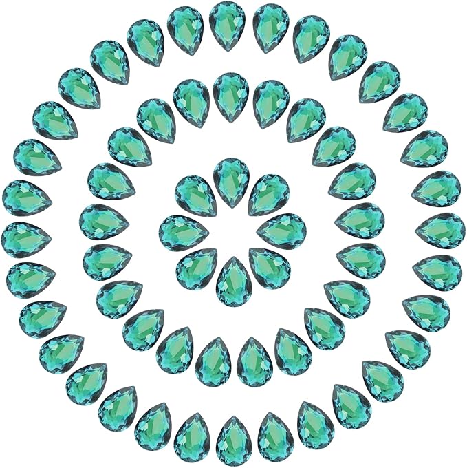 MECCANIXITY Teardrop Rhinestones 7x10mm, 84 Pcs Pointed Back K9 Glass Shiny Drop Shaped Rhinestones Crystal Gems for DIY Jewelry Making Crafts, Lake Green