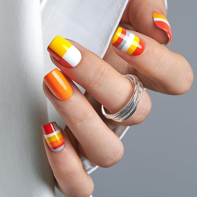 CurvLife Press On Nails – 30Pcs Soft Gel Fake Nails, Reusable Glue On Nail Kit with Adhesive Tabs, Natural Fit & Salon-Quality for Women & Girls (Citrus Pop)