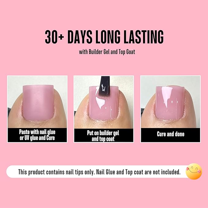 NOVO OVO Berry Pink Square Toe Nail Tips - 240Pcs Soft Gel Press on Toenails, Pure Color Full Cover Fake Nails for Pedicure, PMMA Acrylic False Toe Nails Extension Kit (15 Sizes, Wide Fit)