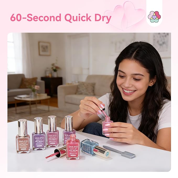 SAVILAND Valentine Nail Polish Set: Quick Dry 6 Colors Cat Eye Nail Polish Shimmer Romantic Pink Series Magnetic Cateye Fingernail Polish with Magnet Stick DIY Manicure Gift for Women Girls10ml