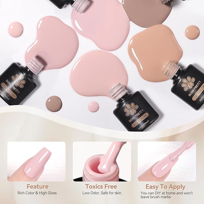 BORN PRETTY 52Pcs Fall Winter Gel Nail Polish Set,48 Colos Burgundy Red Green Snowflake White Khaki Chocolate Brown Gold Silver Sparkle Gel Polish with Glossy Matte Glitter Base Top Coat Gift for Girl