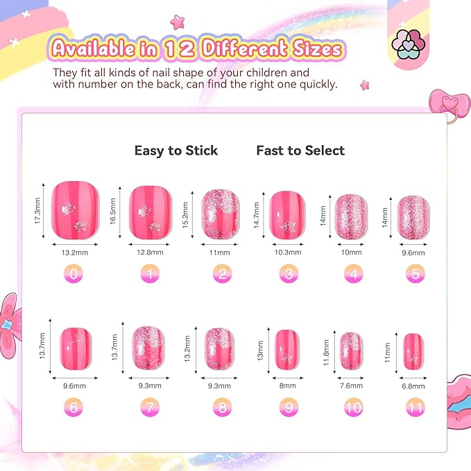 SAVILAND 168 Pieces Press on Nails for Kids 7 Pack Kid Fake Nails Stick on Nails Pre-glue Full Cover Short Acrylic Nail Tips for Children Glitter False Nails Christmas Easter Gifts for 8-12 Year Girls