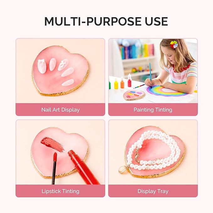 MelodySusie 1PC Heart Shape Resin Nail Art Palette, Professional Color Mixing Board for Gel Polish, Acrylics, Pigment Blending, Salon and DIY Makeup Artist Tool, Pink