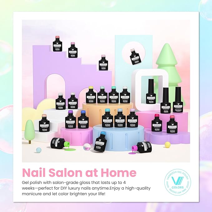 VANREESA 24 Pcs Gel Nail Polish Set -21 Colors Gel Polish with Base Coat Glossy & Matte Top Coat Yellow Green Blue Pink Purple Orange Pearl White Gel Polish Kit Nail Kit Gifts for Women Girls