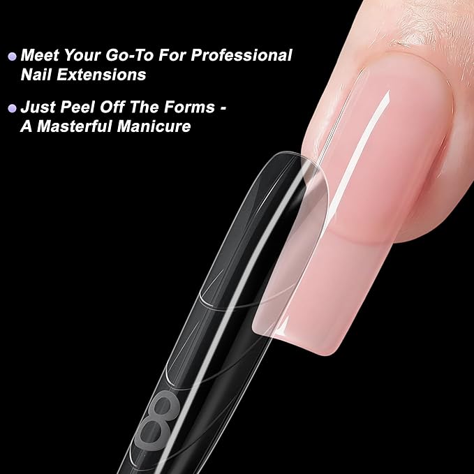 VOCOSTE 240pcs Sandwich Dual Nail Forms, Long Coffin Nail Art Tools for Quick Nail Extension, 15 Sizes Plastic Reusable Form, Long Nails DIY Salon & Bride Party Manicure Kits
