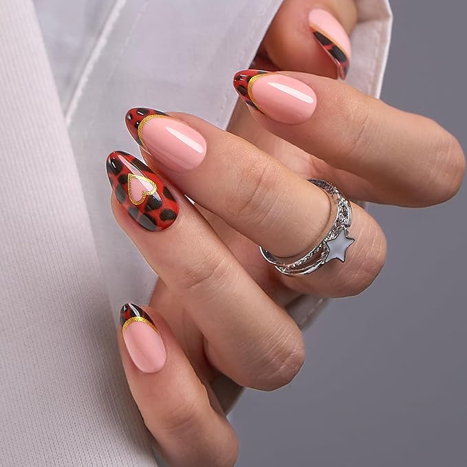 CurvLife Soft Gel Almond Press On Nails Medium, Long-Lasting Reusable Fake Nails Kit with Glue & Tabs, 30pcs Salon-Quality Stick On Nails for Women At-Home Manicure (Wild Heart)