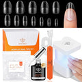 modelones Medium Oval Gel Nail Tips Kit, 9-in-One Nail Glue with Portable U V Lamp 216Pcs 12Sizes Pre-Etched Round Press ons Fake Acrylic Extension Kit DIY Salon Gift for Women