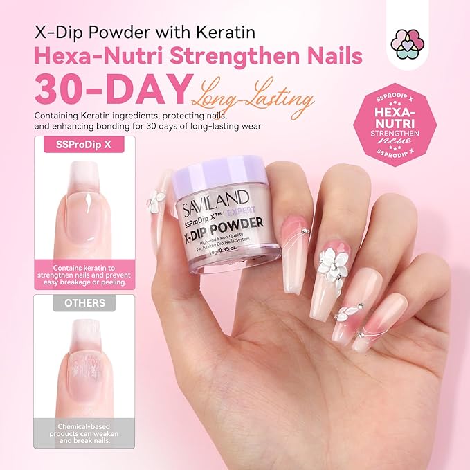 SAVILAND Dip Powder Nail Kit Starter: Classic Nude Clear White 4 Colors Dip Nail Kit for Beginner with Dipping Liquid 2-in-1 Dip Base & Top Activator French Nail Art Manicure DIY Home Christmas Gift