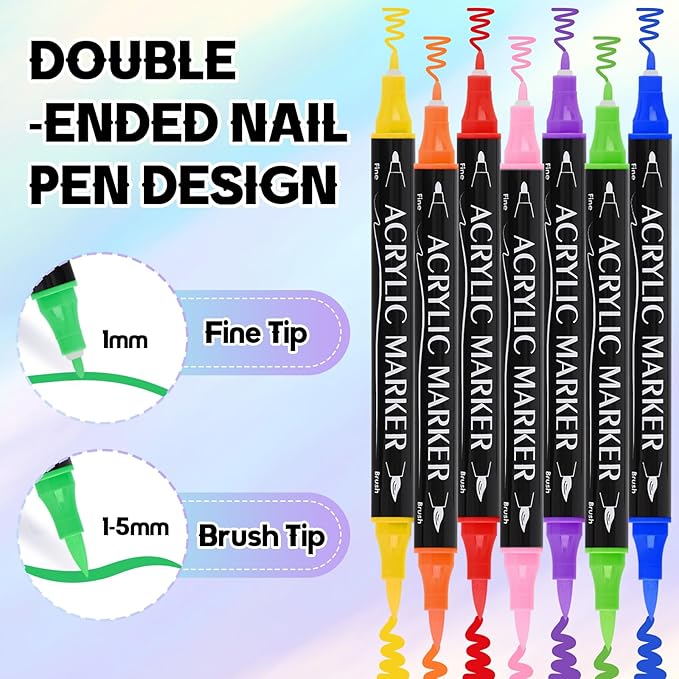 Kalolary 24 Colors Nail Art Pens Set, Nail Polish Pens Double-Ended Acrylic Paint Pen Nail Art Markers Quick-Drying Nail Art Tools for Dotting Drawing Painting DIY Nail Art Beauty Manicure（D）