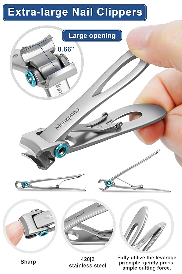 Toenail Clippers for Seniors Thick Toenails, Heavy-Duty Toenail Clippers, Adult Thick Toenail Long Handle,Aluminum Storage Box (Blue)