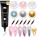 Rose Gold Chrome Nail Powder BISHENGYF - 15g 3D Nail Gel with White Pink Laser Nail Chrome Powder Non-Sticky Clear 3D Sculpting Gel Carving Gel for Nail Art Home DIY