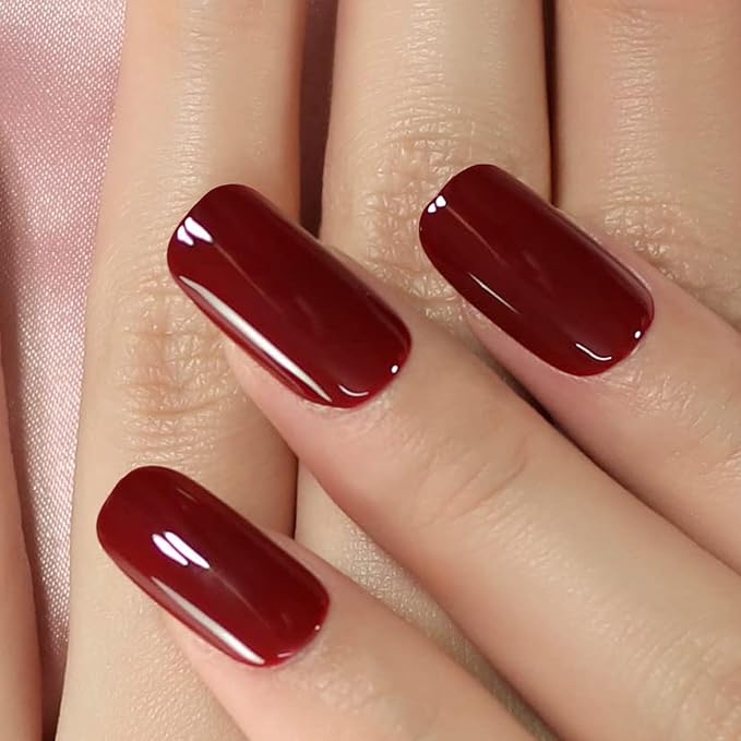 Cherries Fake Nails Pure Color Full Cover Medium Length False Nails Press On Tips Arc Head Artificial Nail Kit Manicure DIY Home