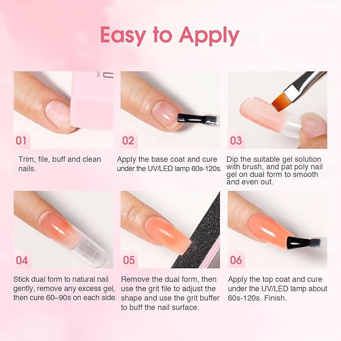 ROSALIND Poly Nail Gel Kit -34 Colors + White Brown Accessories Clear Nude Poly Nails Gel Starter Kit with Mini UV Lamp Slip Solution Nude Pink Extensions Set