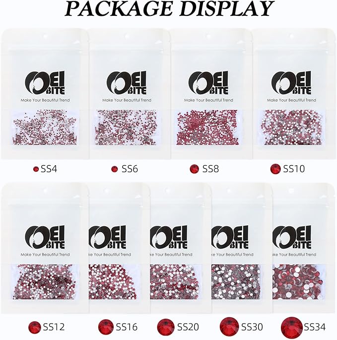 Siam Flatback Rhinestones, Glass Rhinestones for Nail Art and Craft, Glue Fix, Loose Crystal Gemstones(Siam, SS12, 1440pcs, 2.9-3.0mm)