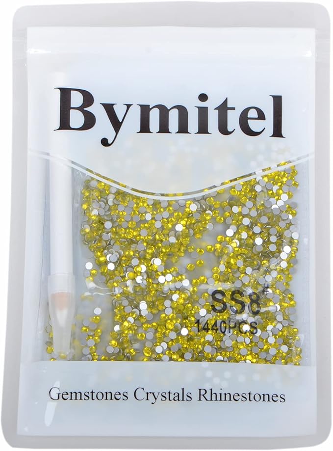 2880PCS Art Nail Rhinestones Non Hotfix Glue Fix Round Crystals Glass Flatback for DIY Jewelry Making with one Picking Pen (ss8 2880pcs, Citrine)