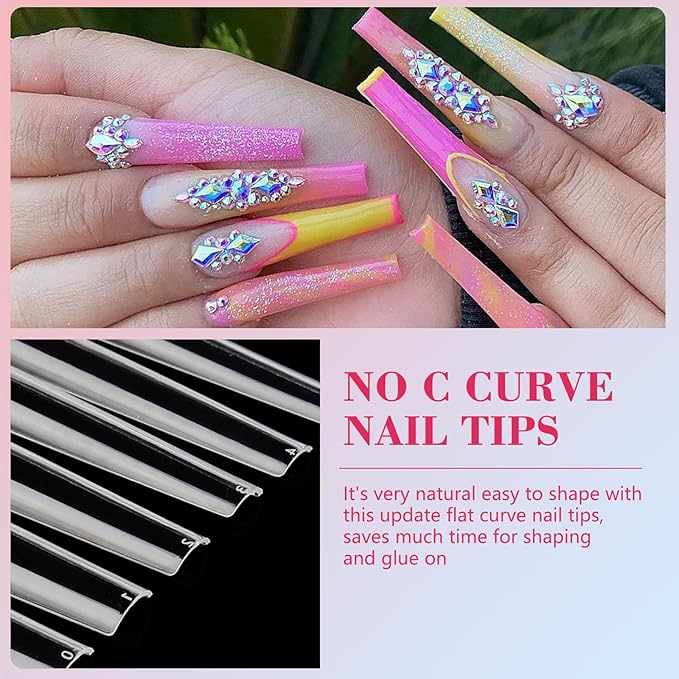 LIONVISON 3XL Coffin Nail Tips Professional, 504PCS Extra Long Tapered Square, 12 Sizes Straight Press On Gel Nails, Home DIY Salons